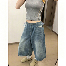 批发孕妇牛仔短裤女<b class='q'>夏季</b>薄款外穿破洞七分宽松显瘦休闲大码阔腿裤子