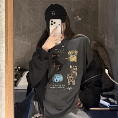 批发孕妇装卡通浅灰色夏装新款圆领短袖T恤韩版宽松孕妈休闲上衣