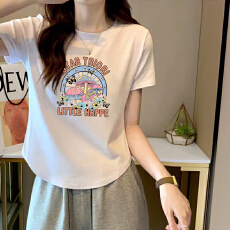 批发弧形下摆<b class='q'>孕妇装</b>卡通夏装新款圆领短袖T恤韩版宽松孕妈<b class='q'>休闲</b>上衣