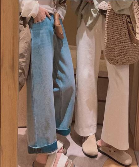 임산부 데님 9부 바지 여성 2026 가을 겨울 외출용 루즈핏 슬림해 보이는 캐주얼 빅 사이즈 와이드 레그 팬츠