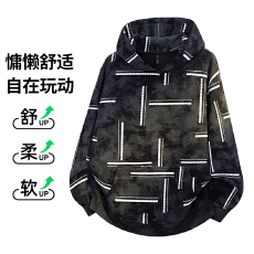 批发L-9XL大码2026秋季新款华棉几何线条满印连帽卫衣男胖子加肥上衣