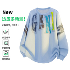 批发L-9XL大码2026秋季新款美式涂鸦字母印花卫衣男宽松大码圆领上衣