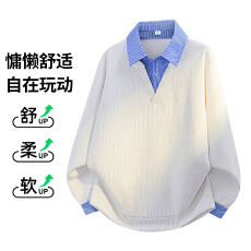 批发L-9XL大码2026秋季新款<b class='q'>假两件</b><b class='q'>衬衫</b>领卫衣潮牌美式宽松重磅上衣服