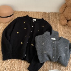 批发高级灰蝴蝶结刺绣针织外套<b class='q'>浙江</b>普院毛衣<b class='q'>桐乡</b>高端嘉兴濮院羊毛开衫