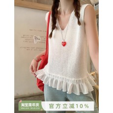 批发曾小咸 韩版V领套头针织无袖吊带背心女夏季<b class='q'>修身</b>显瘦薄款外穿上衣