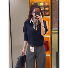 批发慵懒风撞色拼接翻领长袖卫衣女2025秋季新款时尚显瘦套头减龄上衣