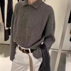 批发欧洲站2025秋冬时尚翻领长袖软糯绵羊毛毛衣女韩版显瘦长袖<b class='q'>针织</b>衫