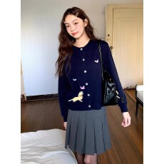 批发超好看小狗刺绣长袖针织<b class='q'>开衫</b>女2025秋季新款宽松显瘦上衣