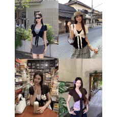 批发红人馆<b class='q'>针织</b>开衫女款2026年新款夏季<b class='q'>罩衫</b>短款上衣黑色修身毛衣外套