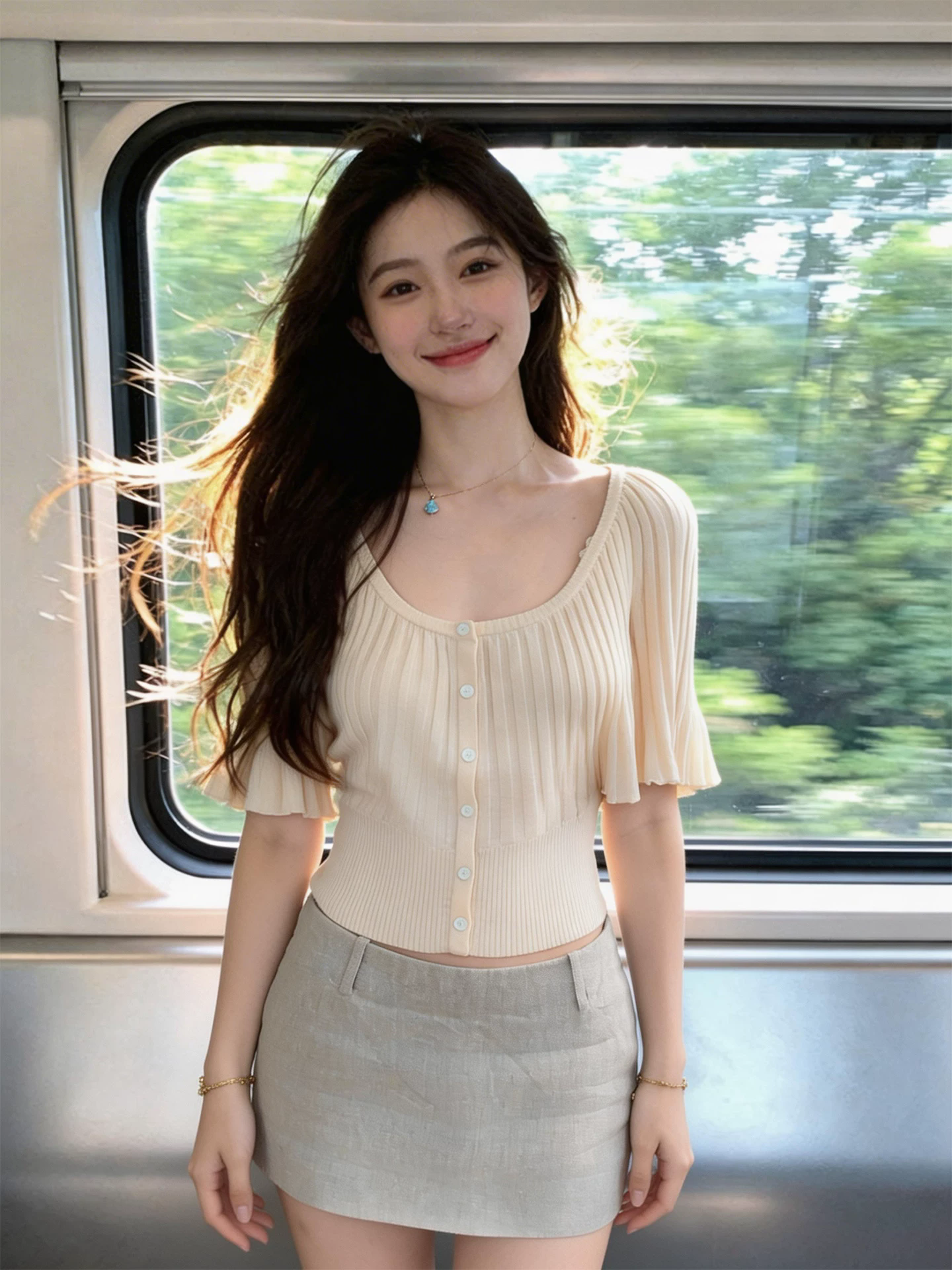 프랑스식 살구 색상 u 칼라 니트 배트윙 소매 반팔 티셔츠 여성 여름 고급 센스 chic Chic 몸매 가꾸기 쇼트 스타일 맨위