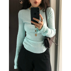 批发设计感辣妹镂空薄款针织打底衫女<b class='q'>春</b>秋修身紧身长袖小心机内搭上衣