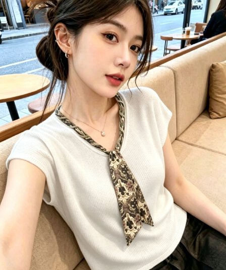 2026 오래된 돈 바람 스카프 레이스업 V넥 니트 조끼 여성 여름 새로운 레트로 고급 센스 맨위