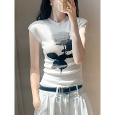 批发针织背心女2025春秋新款圆领玫瑰花图案无袖羊毛内搭<b class='q'>打底衫</b>