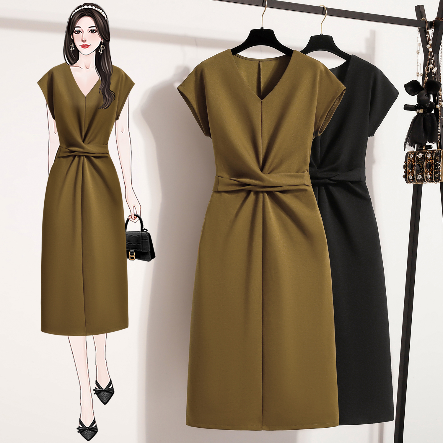 RY626# 实拍大码女装2026夏季新款气质连衣裙胖mm显瘦遮肉收腰长裙