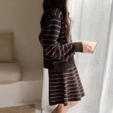 批发韩版<b class='q'>条纹</b>休闲POLO领+<b class='q'>短裙</b>针织 美式休闲运动套装女