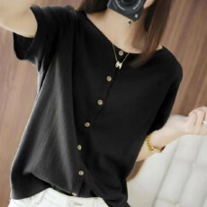 批发已出货 韩国chic薄冰丝短袖针织<b class='q'>开衫</b><b class='q'>女装</b>两面穿空调衫上衣短宽松