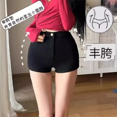 批发大码胖妹自带丰胯垫性感修身黑色牛仔短<b class='q'>裤</b>掐腰丰胯<b class='q'>提</b><b class='q'>臀</b><b class='q'>裤</b>子女