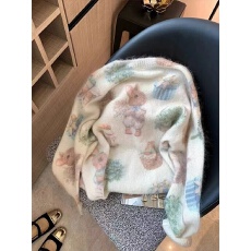 批发小兔子印花钉珠马海毛毛衣女2024秋冬新款慵懒风软糯减龄针织上衣