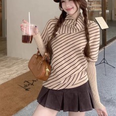 批发假两件黑灰色针织衫女巨好看秋冬穿搭韩系蝙蝠袖宽松<b class='q'>长袖</b>毛衣上衣