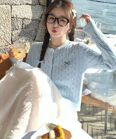 외부 가져 가라. 오픈 가디건 여성 한 부서 여성 새로운 이른 가을 학원 스타일 맨위 니트 재킷 고급 센스 가을 부드러운 찹쌀 스웨터