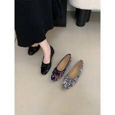 批发法式<b class='q'>复古</b>银色蝴蝶结仙女鞋温柔淑女配裙子方头内增高软底亮片单鞋