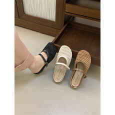 法式度假编织小众半拖鞋女外穿2026春夏季配裙子晚晚低跟包头半托