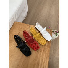 批发法式气质2026夏新款镂空单鞋平底一字带扣网鞋透气凉鞋子<b class='q'>韩版</b>女鞋