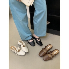 批发法式<b class='q'>复古</b>包头半拖鞋女外穿温柔晚晚鞋玛丽珍一脚蹬懒人穆勒鞋单鞋