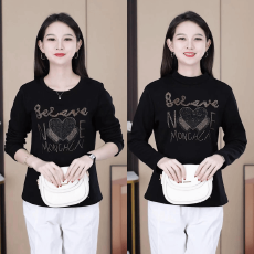 批发秋冬季高档烫钻洋气<b class='q'>t</b><b class='q'>恤</b>女宽松大码长袖亮钻时尚中老年<b class='q'>妈妈</b>装女士