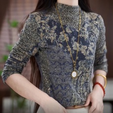 批发洒银<b class='q'>亮片</b>保暖印花打底衫长袖<b class='q'>t</b><b class='q'>恤</b>秋冬季新款时尚半高领内搭上衣