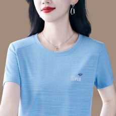 批发女士夏季<b class='q'>新款</b>圆领短袖T恤时尚休闲洋气百搭薄款妈妈运动上衣服