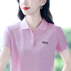 批发女士夏季翻领百搭<b class='q'>短袖</b>T恤透气时尚休闲遮肉POLO衫薄款运动上衣服