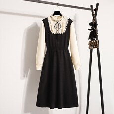 批发实拍<b class='q'>大码</b>女装2025秋冬新款针织连衣裙时尚显瘦打底拼接毛衣连衣裙