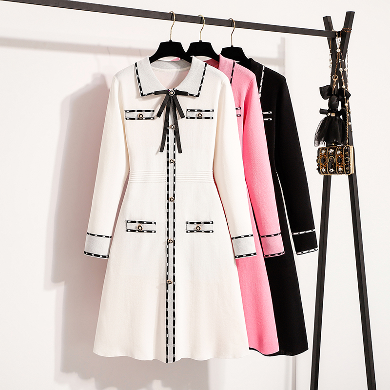 MY14550# 大码女装款小香风针织连衣裙时尚显瘦百搭高级感裙子女裝貨源...