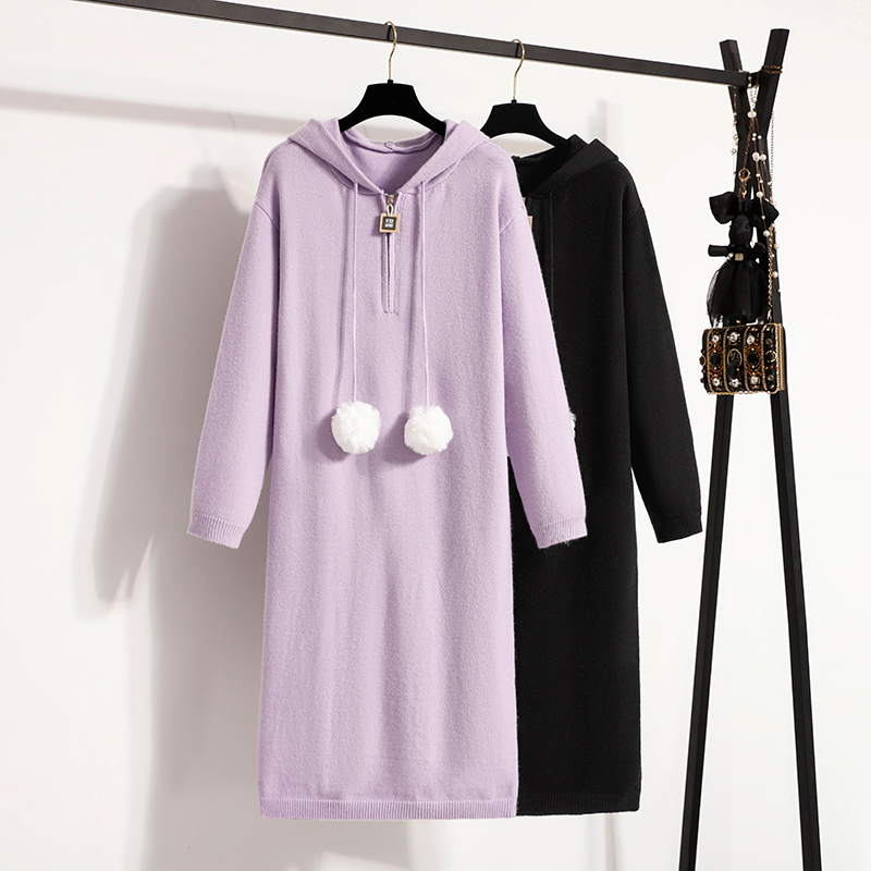 MY14549# 大码女装新款韩版针织连衣裙显瘦桔梗纯色百搭毛衣裙女裝貨源...