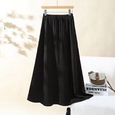 批发实拍大码女装2025秋冬长裙百搭气质A字包臀显瘦针织半身裙黑色裙