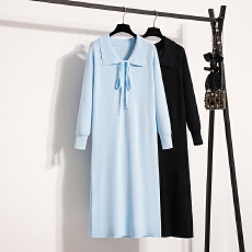 批发实拍大码女装2025冬新款针织连衣裙显瘦POLO领毛衣裙慵懒感连衣裙