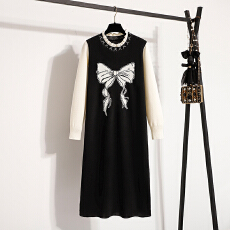 批发实拍大码女装2025<b class='q'>秋</b>冬新款针织连衣裙蝴蝶结时尚百搭中长款毛衣裙