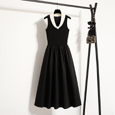 批发实拍大码女装2026夏法式小香风撞色<b class='q'>翻领</b>钩花<b class='q'>连衣裙</b>高级感气质长裙