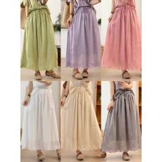 批发100%苎麻半身裙女夏季大摆裙气质双层显瘦时尚下摆刺绣飘逸<b class='q'>长裙</b>