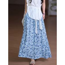 批发2026夏季大热青花瓷印花/<b class='q'>亚麻</b>+人棉 时尚百搭复古蓝色碎花半身裙