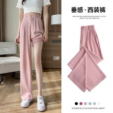 批发纯色西装裤女夏季薄款冰丝抖抖凉凉裤子小个子<b class='q'>雪纺</b>九分垂感阔腿裤