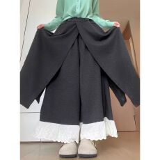 批发深灰色韩系蕾丝花边裙<b class='q'>裤</b>女秋季2025新款小个子设计毛呢休闲阔腿<b class='q'>裤</b>