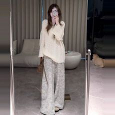 批发小香风阔腿裤女2025新款韩版秋季高腰垂感宽松休闲慵懒直筒裤子