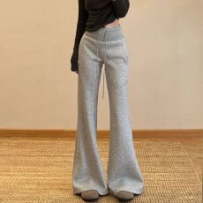 批发美式微喇运动裤女秋季2025新款高腰修身显瘦垂感马蹄喇叭卫裤