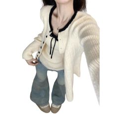 批发慵懒风两件套长袖加背心氛围感毛衣<b class='q'>开衫</b>秋冬新款设计感针织衫外套