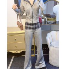 批发时尚修身显瘦显高<b class='q'>套装</b>女秋冬新款韩版连帽开衫卫衣高腰长裤两件套