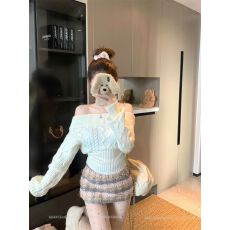 批发韩系麻花露肩一字领毛衣女冬季新款高级感慵懒软糯<b class='q'>针织衫</b>毛线上衣
