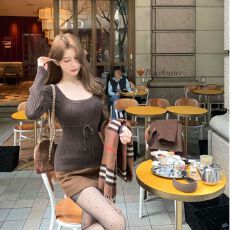 批发重工<b class='q'>镂空</b>提花针织修身方领针织<b class='q'>衫</b>2025秋冬新款长袖打底美式上衣