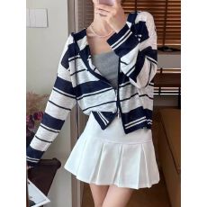 批发<b class='q'>条纹</b>连帽防晒针织开衫女2025年秋季新款休闲薄款外搭罩衫长袖上衣